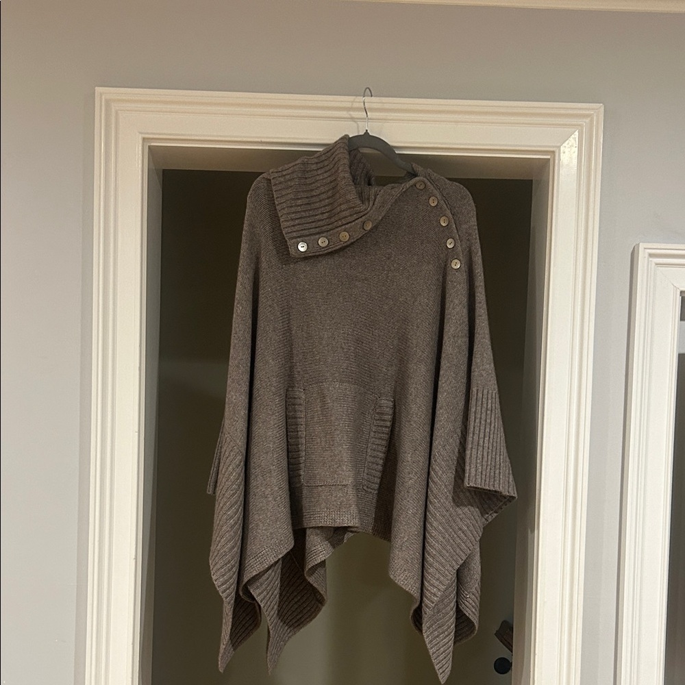 Nanette Lepore Taupe Cashmere / Angora Button Poncho Sweater